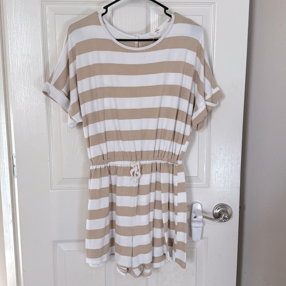 Tan and White Striped Romper